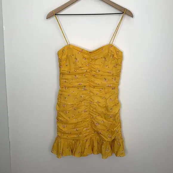 BEC + BRIDGE Marigold Fields Mini Floral Ruched Dress Womens US 4 Midi